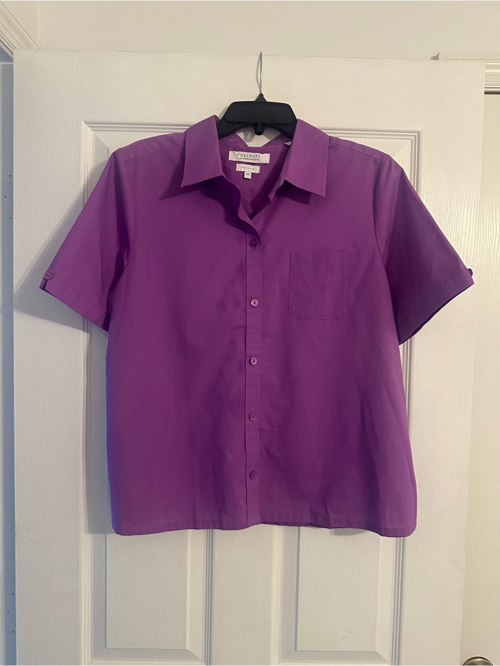 Foxcroft Short-Sleeve Button-Front Shirt — Purple